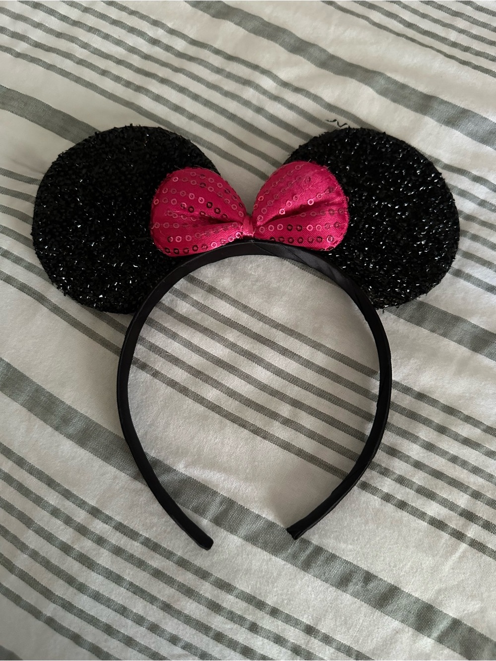 Kids Black Sequin Mouse Ear Headband with Pink Bow